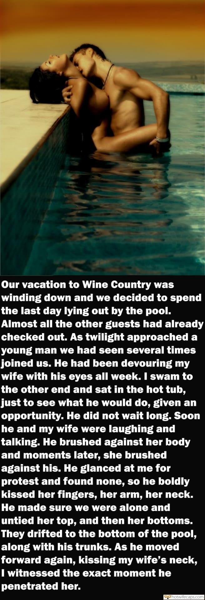 Sexy Memes, Vacation Hotwife Caption №2416 hot couple has steamy sex at the pool image