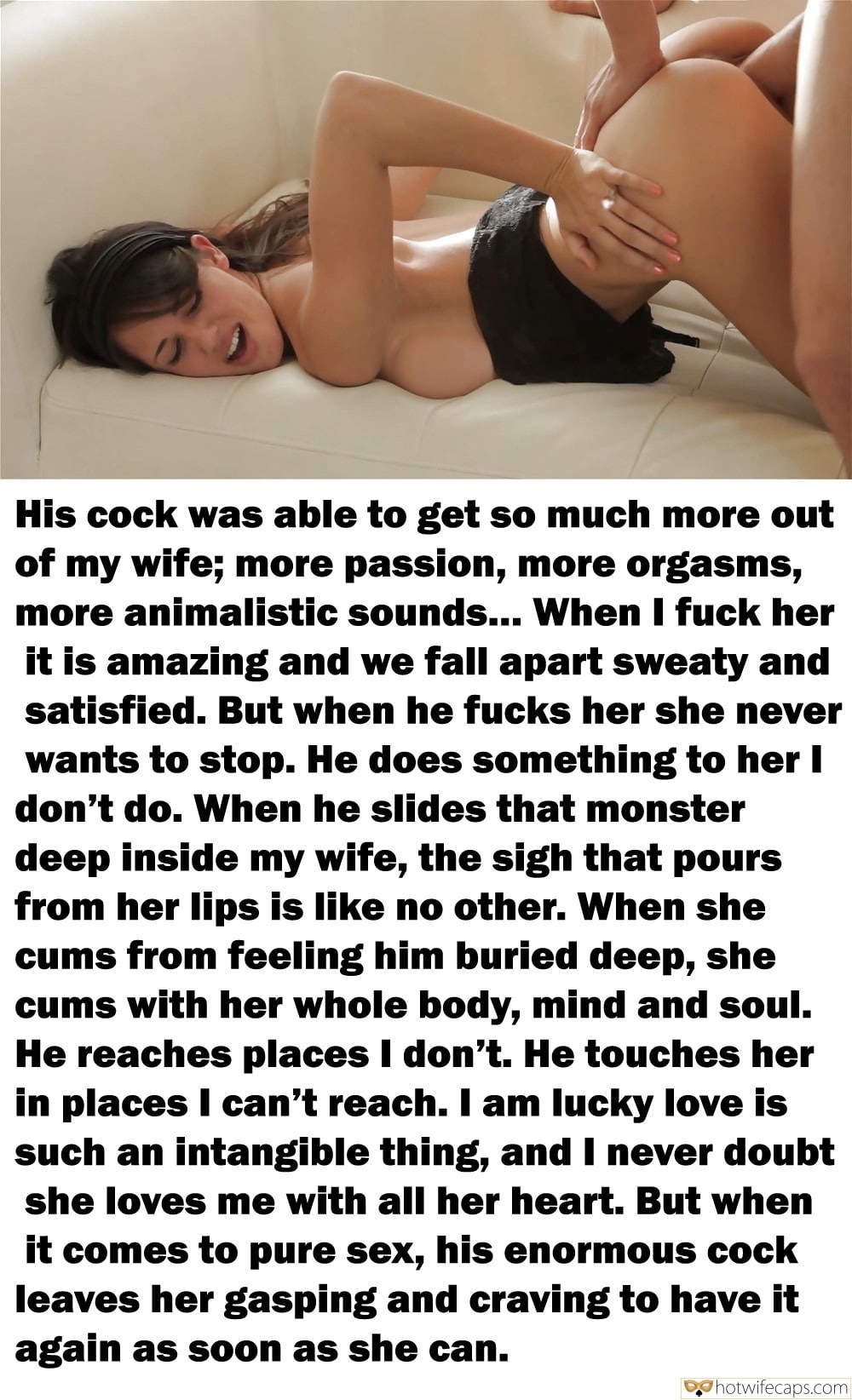 cuckold stories bigger dick  hotwife caption sexy brunette takes nice doggy pounding on the sofa 