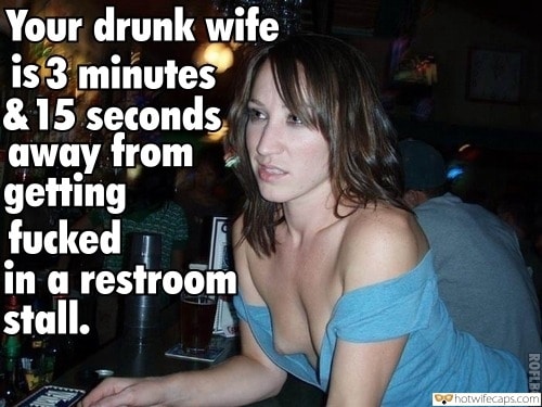 Public Flashing  hotwife caption: Your drunk wife is 3 minutes & 15 seconds away from getting fucked in a restroom stall. ROFLBOT Small Boobed Wife Nipple Slip at the Restaurant