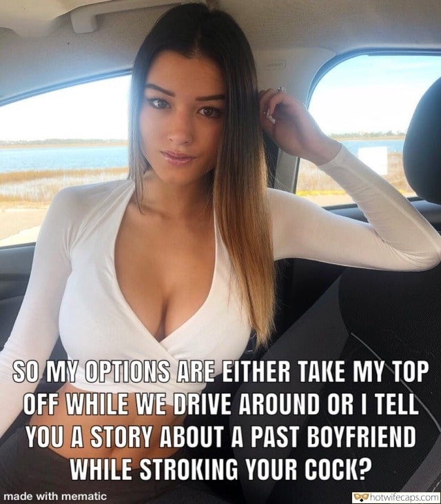 Dirty Talk, Sexy Memes Hotwife Caption â„–10117: super model showing her sexy  rack in the car