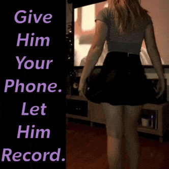 Gifs Flashing hotwife caption: Give Him Your Phone. Let Him Record. Hottie Lifts Skirt Up and Shows Sexy Ass in Hot Panties