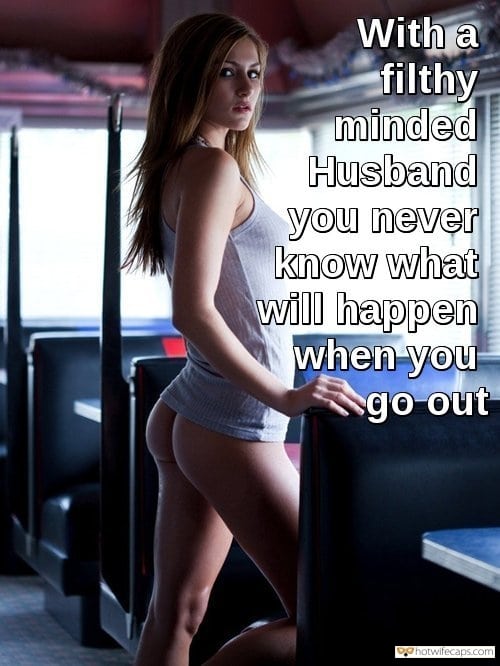 Blind Captions - No Panties, Public Hotwife Caption â„–13450: Young slutwife bottomless in  public