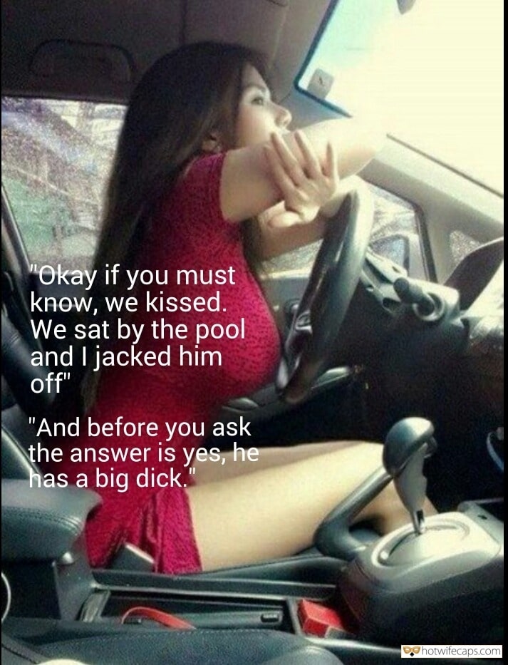 Car Handjob Captions - Bigger Cock, Bull, Sexy Memes Hotwife Caption â„–14411: Petite spinner  telling husband details while driving a car