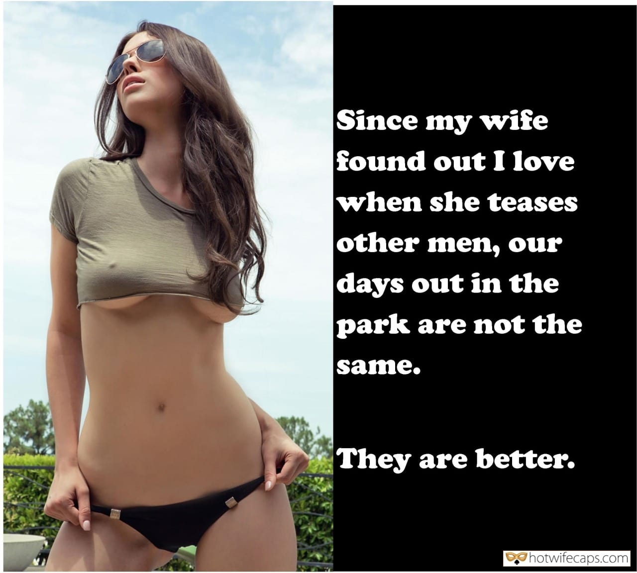 Flashing, Public, Sexy Memes, Vacation Hotwife Caption №14498 Sexy brunette wife underboobs and pokies picture pic