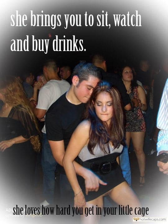 Flashing, No Panties, Public, Wife Sharing Hotwife Caption â„–14892:  Pantyless GF upskirt dancing with a guy in night club