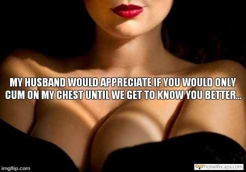 Cum Slut, Dirty Talk, Sexy Memes Hotwife Caption №15092 Red lipstick and bare tits for a date