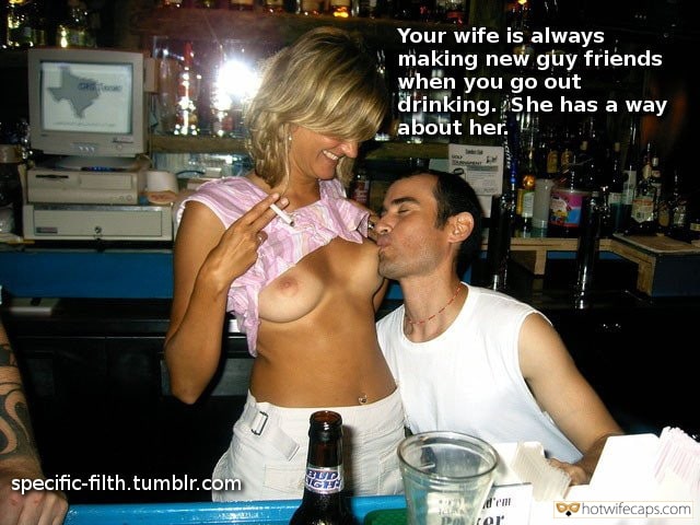 Boob Sucking In The Bar - My Favorite Hotwife Caption â„–560966: when her tits get sucked at bar