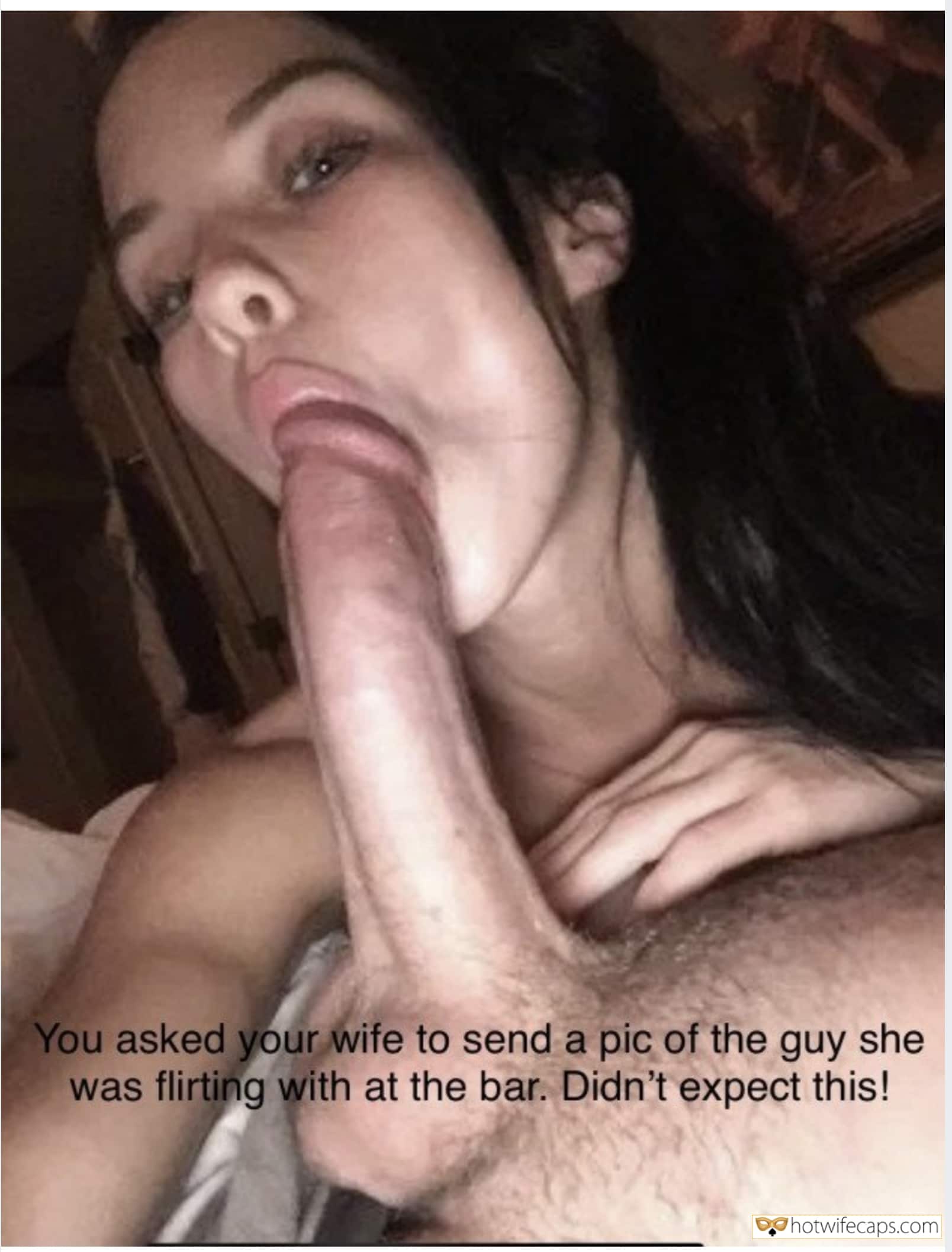 Bigger Cock, Blowjob, Cheating Hotwife Caption №561214 Sucking his big pulsating dick head photo