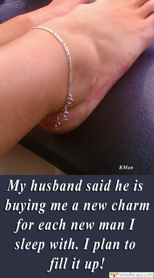 Sexy Memes Cuckold Cleanup Cheating Bully Bull Barefoot Anklet  hotwife caption: My husband said he is buying me a new charm for each new man I sleep with. I plan to fill it up! An Anklet on a Female Leg
