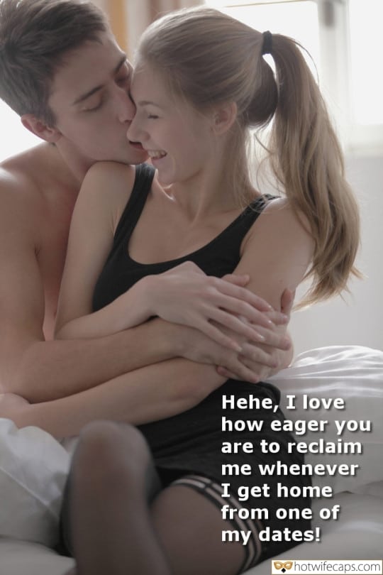 Wife Sharing Sexy Memes Cuckold Cleanup Cheating Bully Bull  hotwife caption: Hehe, I love how eager you are to reclaim me whenever I get home from one of my dates! Guy Caresses a Beautiful Young Wifey