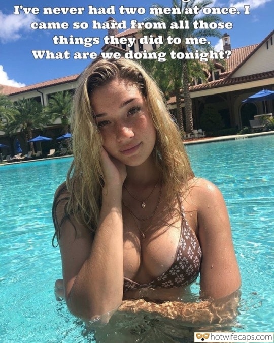 Wife Sharing Vacation Threesome Sexy Memes Cheating Bull hotwife caption: I’ve never had two men at once. I came so hard from all those things they did to me. What are we doing tonight? Young and Sweet Little Wife