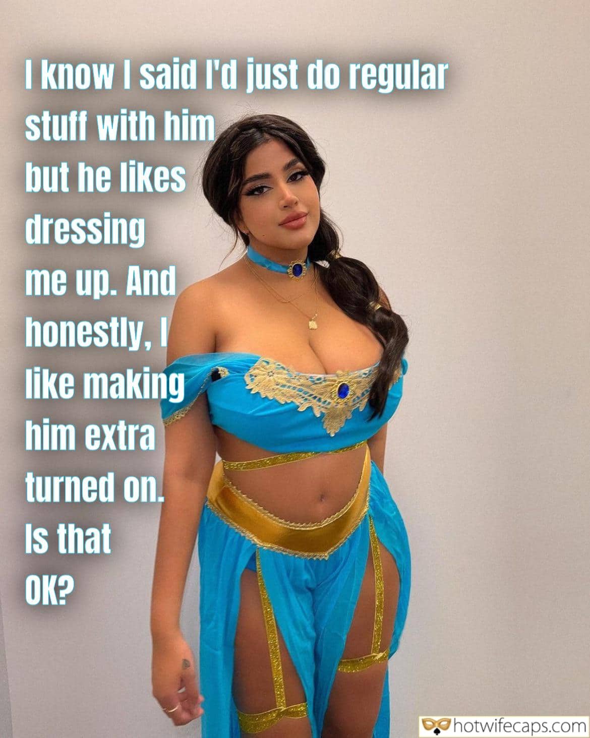 Wife Sharing Tips Texts Sexy Memes My Favorite Humiliation Getting Ready Flashing Dirty Talk Cuckold Stories Bull hotwife caption: I know I said I’d just do regular stuff with him but he likes dressing me up. And honestly, I like making him extra turned on. Is that OK? Your Wife Goes the Extra Mile for Him Because He Fucks...