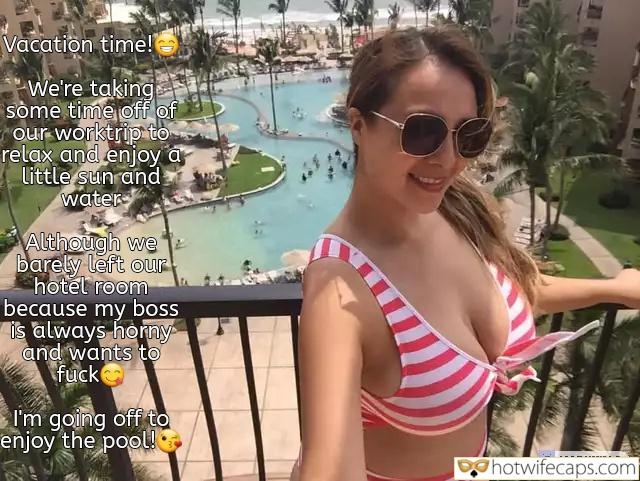 Wife Sharing Vacation Submitted by Users 🔥 My Favorite Flashing Cuckold Stories Cheating Boss hotwife caption: Vacation time! We’re taking some time off of our worktrip to relax and enjoy a little sun and water. Although we barely left our hotel room because my boss is always horny and wants to fuck I’m going off to...