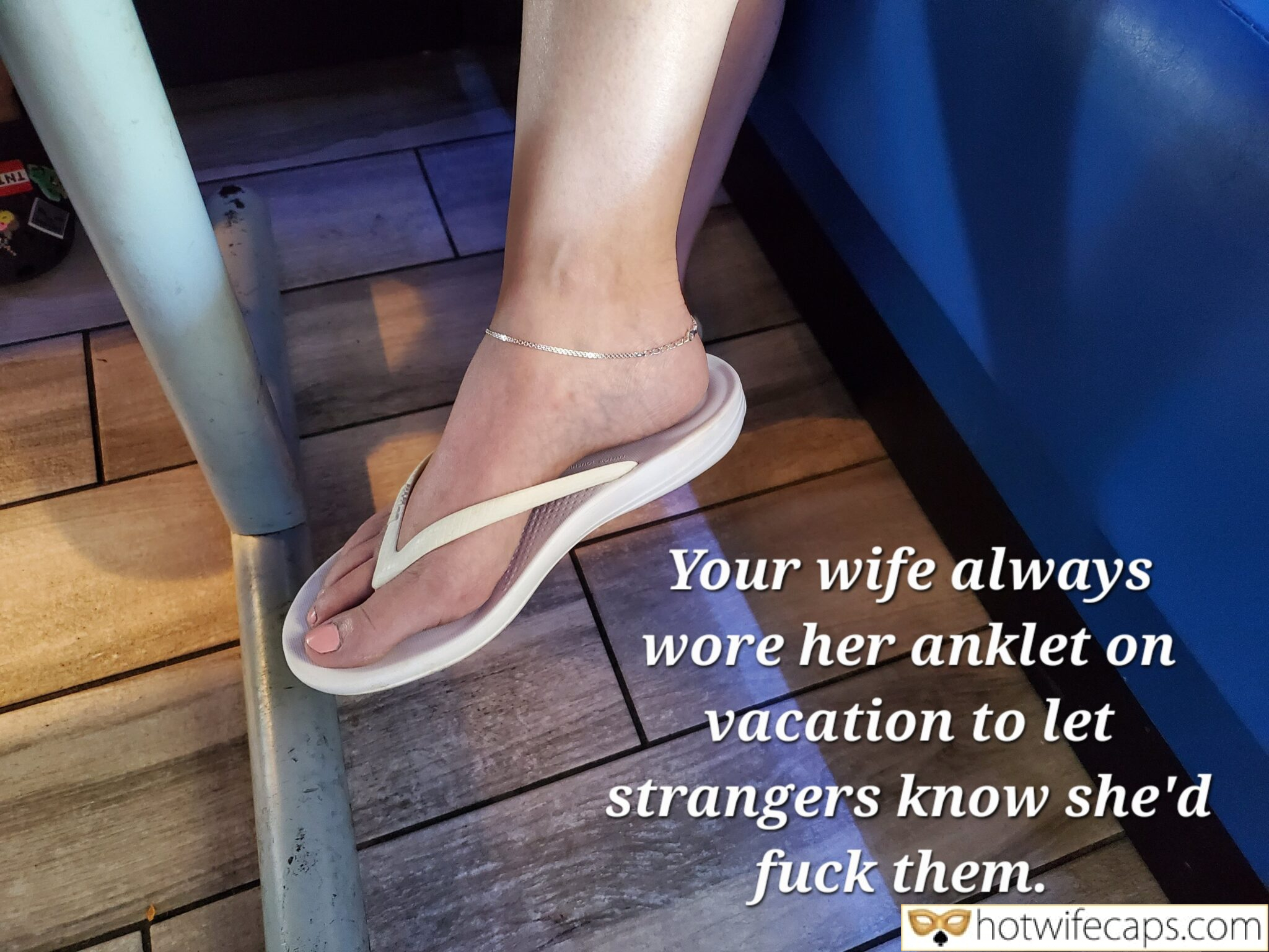 Vacation Tips Texts Submitted by Users 🔥 Public My Favorite Feet Cuckold Stories Cuckold Cleanup Anklet hotwife caption: Your wife always wore her anklet on vacation to let strangers know she’d fuck them. Hotwife and Her Anklet