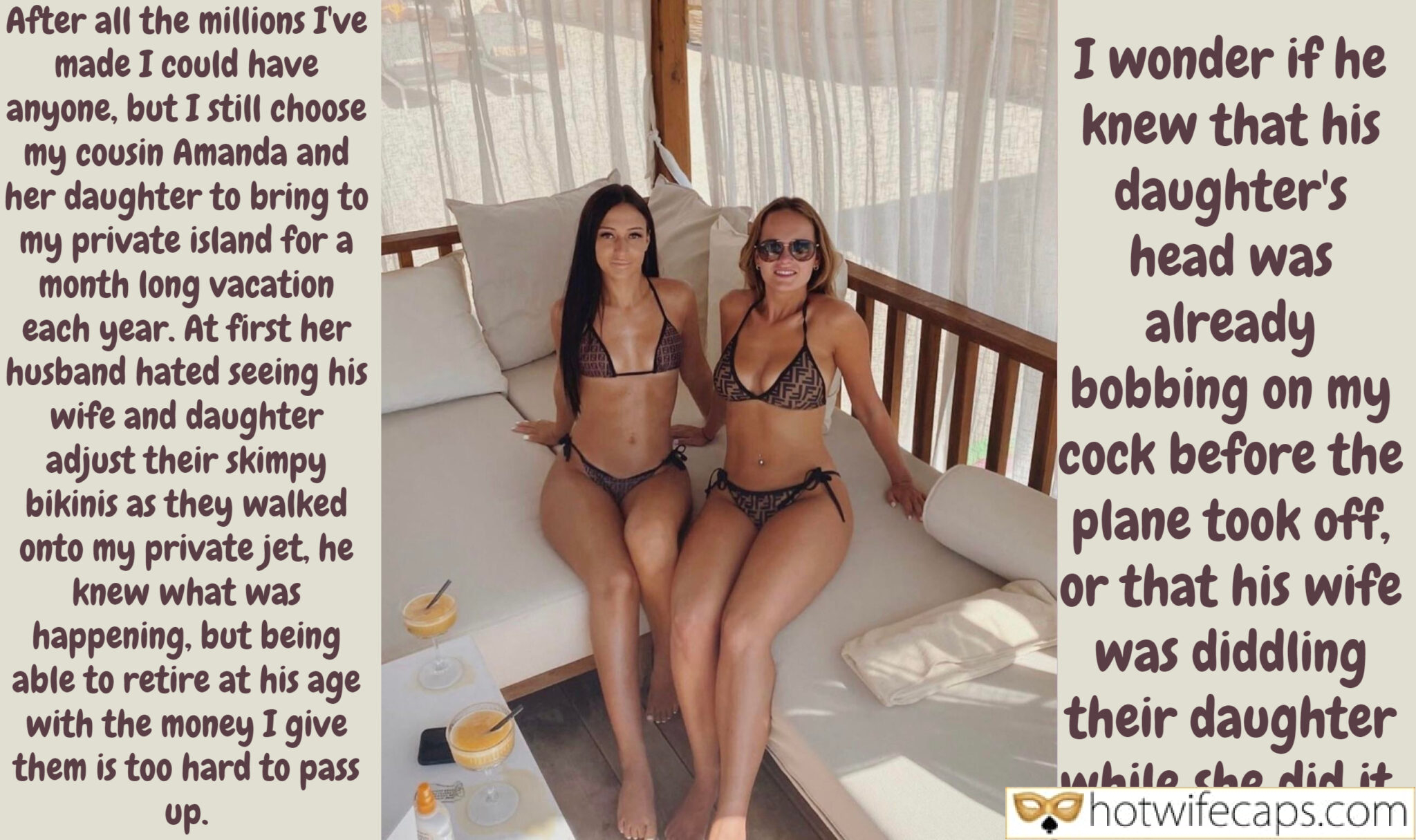 Wife Sharing Vacation Tips Texts Submitted by Users 🔥 My Favorite Group Sex Getting Ready Flashing hotwife caption: …but I still choose my cousin Amanda and her daughter to bring to my private island for a month long vacation each year. At first her husband hated seeing his wife and daughter adjust their skimpy bikinis as they walked...