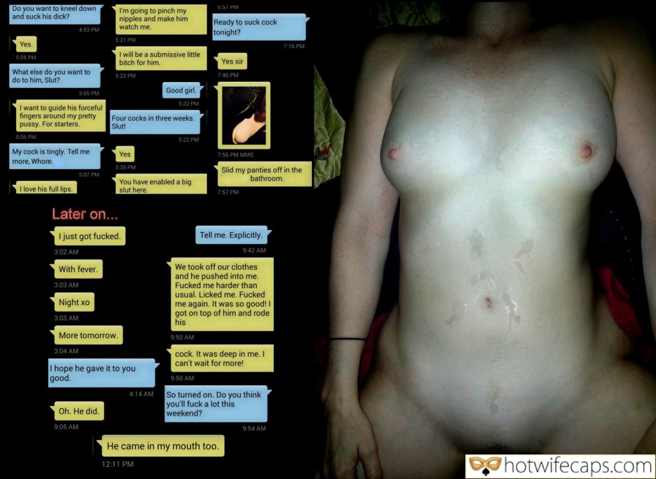 Wife Sharing Texts Submitted by Users 🔥 Sexy Memes Cum Slut Cuckold Stories Bull hotwife caption: Do you want to kneel down and suck his dick? Yes. A Hot Night for Your Hotwife