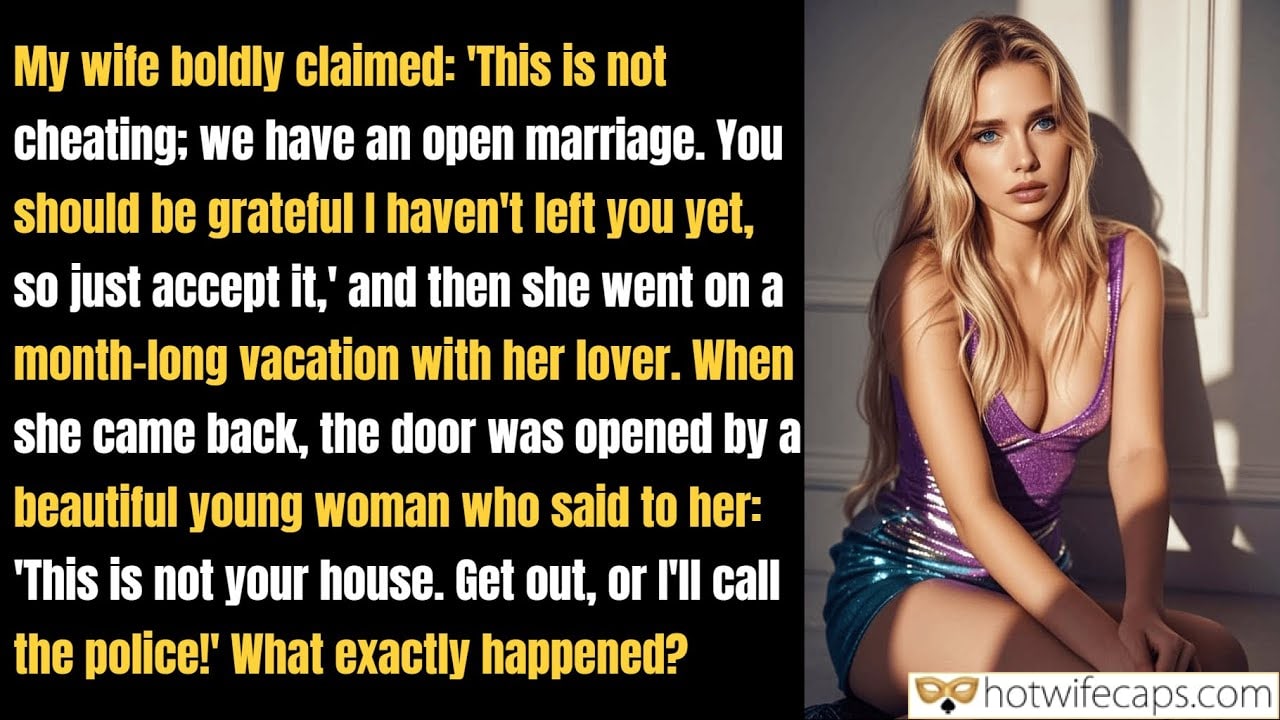 Wife Sharing Tips Texts Submitted by Users 🔥 Getting Ready Flashing Cuckold Stories Cuckold Cleanup hotwife caption: My wife boldly claimed: ‘This is not cheating; we have an open marriage. You should be grateful I haven’t left you yet, so just accept it,’ and then she went on a month-long vacation with her lover. When she came...