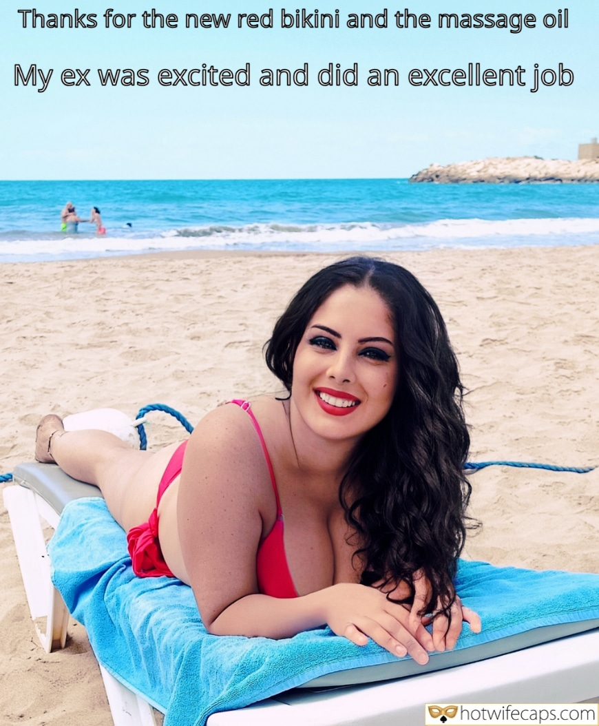 Vacation Submitted by Users 🔥 Public Humiliation Ex Boyfriend Anklet hotwife caption: Thanks for the new red bikini and the massage oil My ex was excited and did an excellent job! Hotwife Maria in Red Bikini With Her Ex