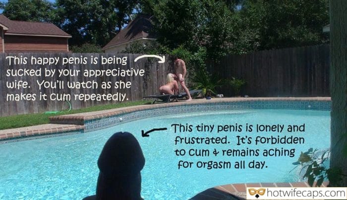 My Favorite Dirty Talk Cum Slut Cuckold Stories Cuckold Cleanup Cheating Bully Bull Bottomless Bigger Cock hotwife caption: You’ll watch as she makes it cum repeatedly. This tiny penis is lonely and frustrated. It’s forbidden to cum remains aching for orgasm all day. This Happy Penis Is Being Sucked by Your Appreciative Wife