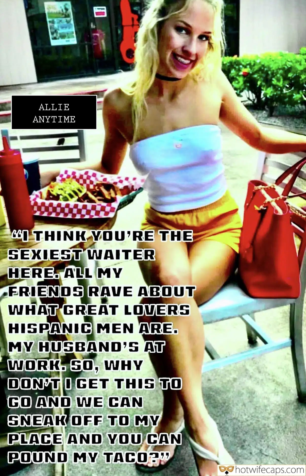 Wife Sharing Submitted by Users 🔥 Cum Slut Cuckold Stories Cheating Bigger Cock hotwife caption: THINK YOU’RE THE SEXIEST WAITER HERE. ALL MY FRIENDS RAVE ABOUT WHAT GREAT LOVERS HISPANIC MEN ARE. MY HUSBAND’S AT WORK. SO, WHY DON’T GET THIS TO GO AND WE CAN SNEAK OFF TO MY PLACE AND YOU CAN POUND...