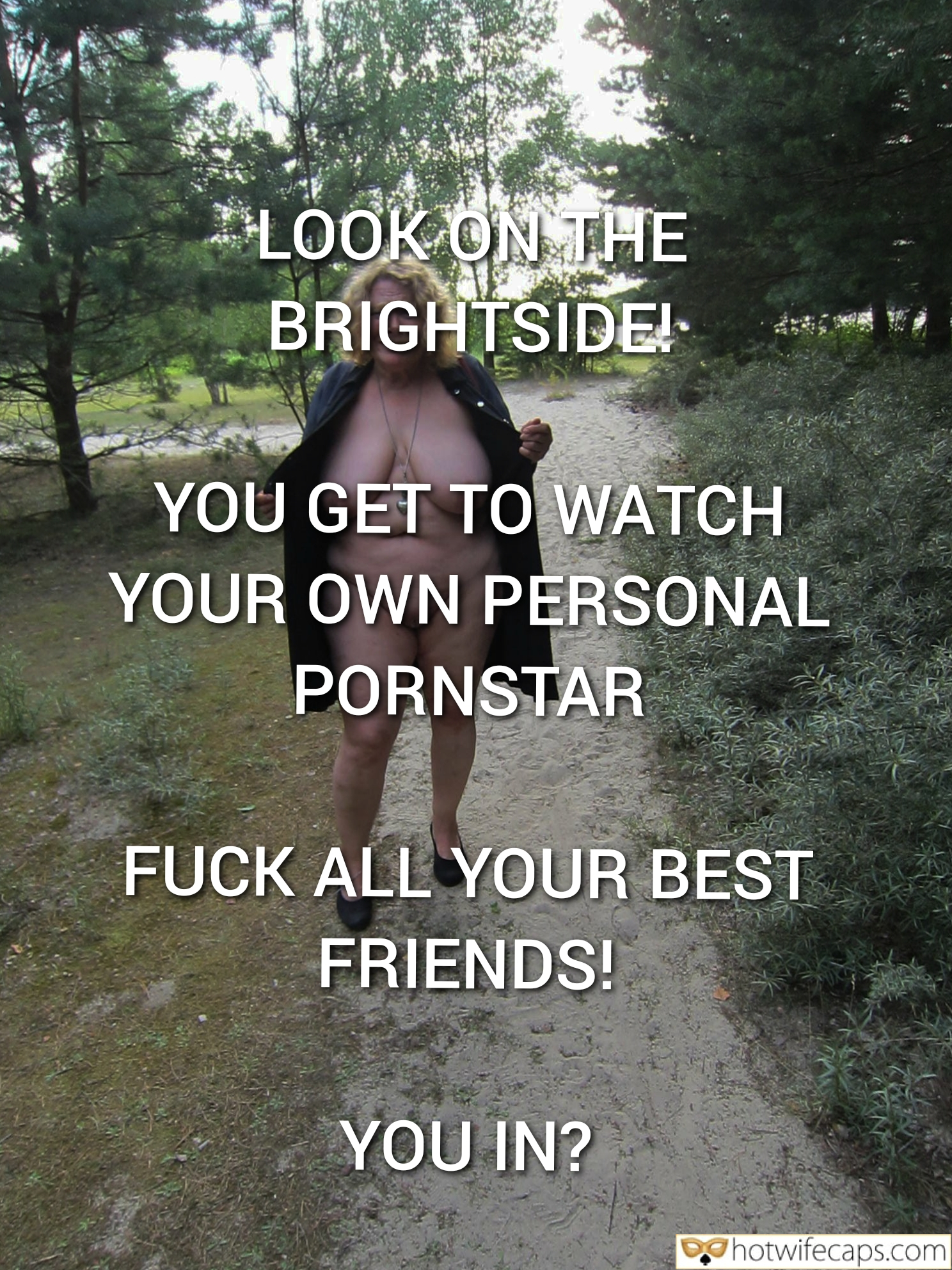 Submitted by Users 🔥 Public No Panties My Favorite It's too big Getting Ready Flashing hotwife caption: Sexual languor!  Flashing Tits in the Forest