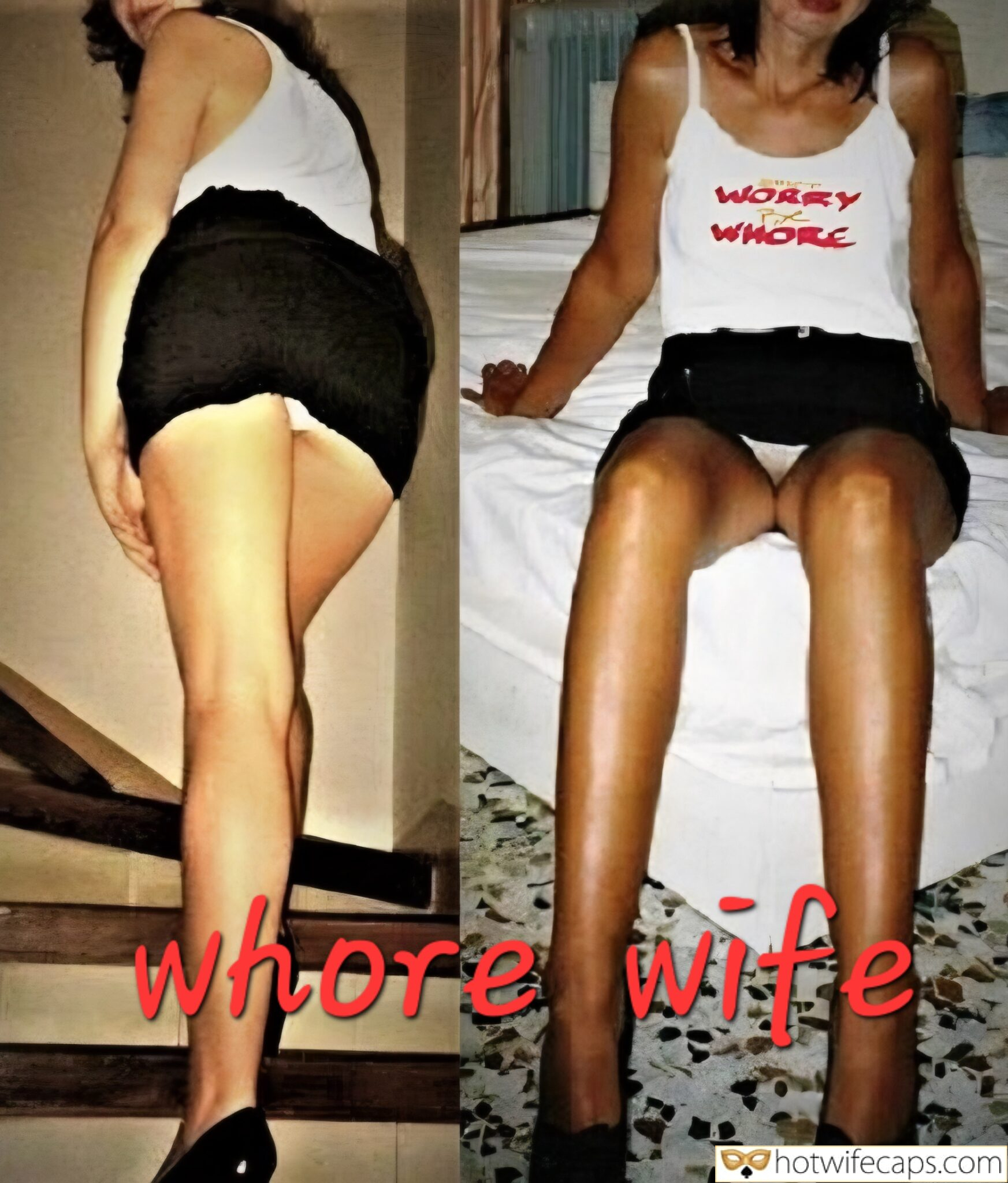 Wife Sharing Submitted by Users 🔥 No Panties BBC hotwife caption: A hotwife's public display on cobblestone, wearing a tank top with 'DON'T WORRY THE' text, contrasts with a mysterious figure on a staircase. The dynami... Saturday Night Submission: Wife’s Public Humiliation