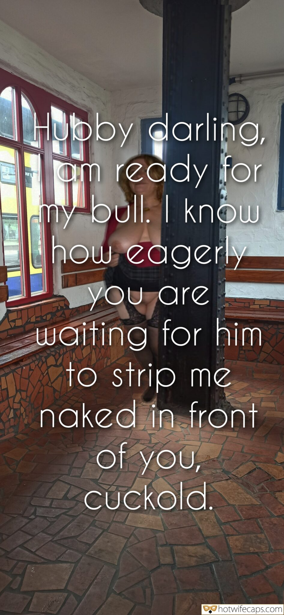 Anal hotwife caption: The anticipation is killing me. I stand here, a mere spectator, as my wife, the slut I married, prepares to be fucked by another man. Her words echo in my mind, ‘I know how eagerly you are waiting for him...