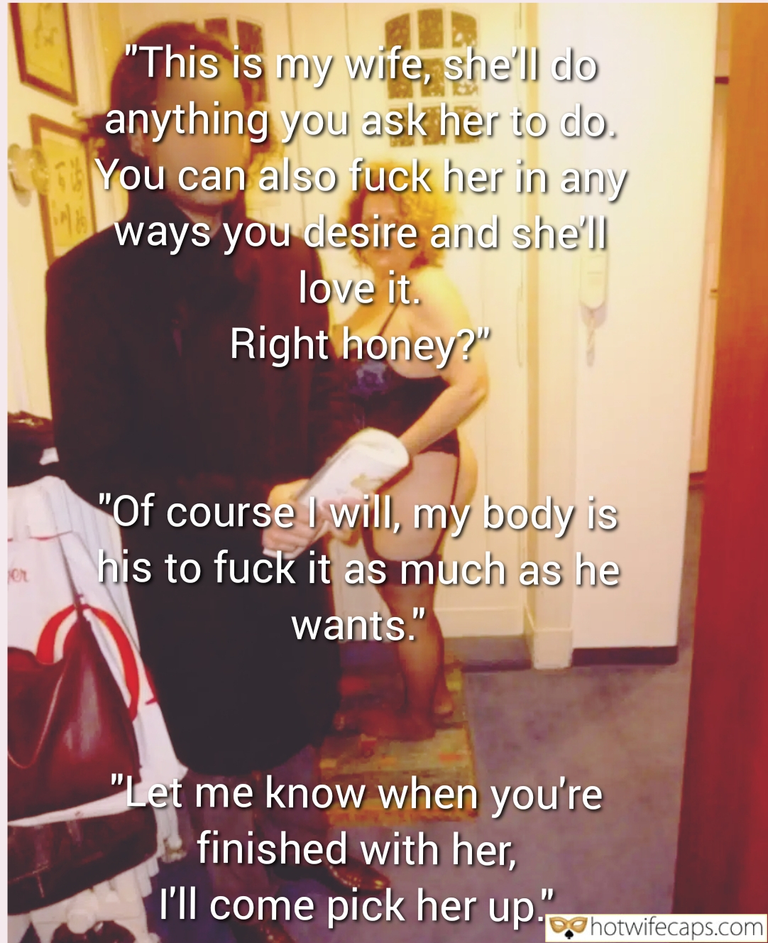 Texts Submitted by Users 🔥 Cuckquean Cuckold Stories Bull hotwife caption: I stand there, watching as my wife kneels before another man, her body barely covered by a scrap of lingerie. The room is warm, the lighting soft, casting a golden glow over her exposed thighs. Her voice is steady as...