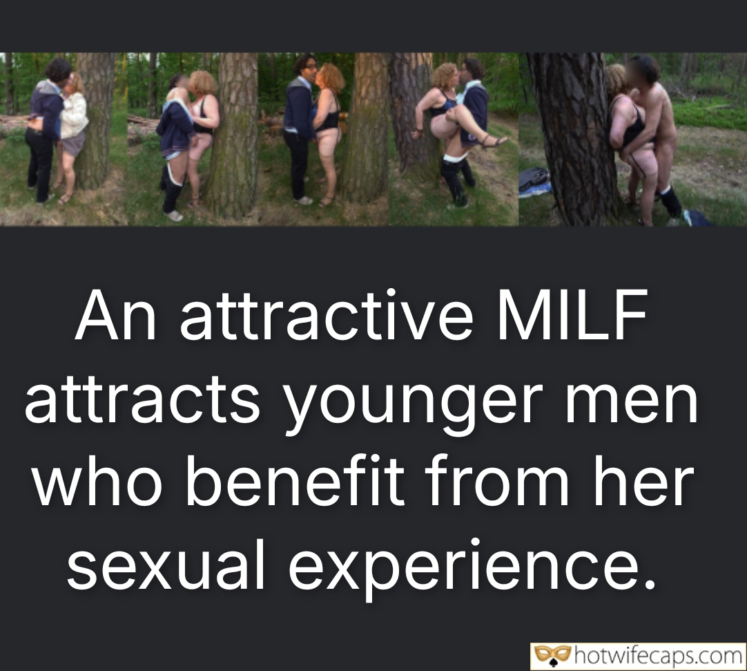 Wife Sharing Submitted by Users 🔥 Cuckold Stories Cheating Bull hotwife caption: A series of photos captures a MILF and a younger man in an intimate outdoor setting, exploring their connection amidst trees and foliage. The images depict v... A Cuckold’s Awakening: Watching Her Experience