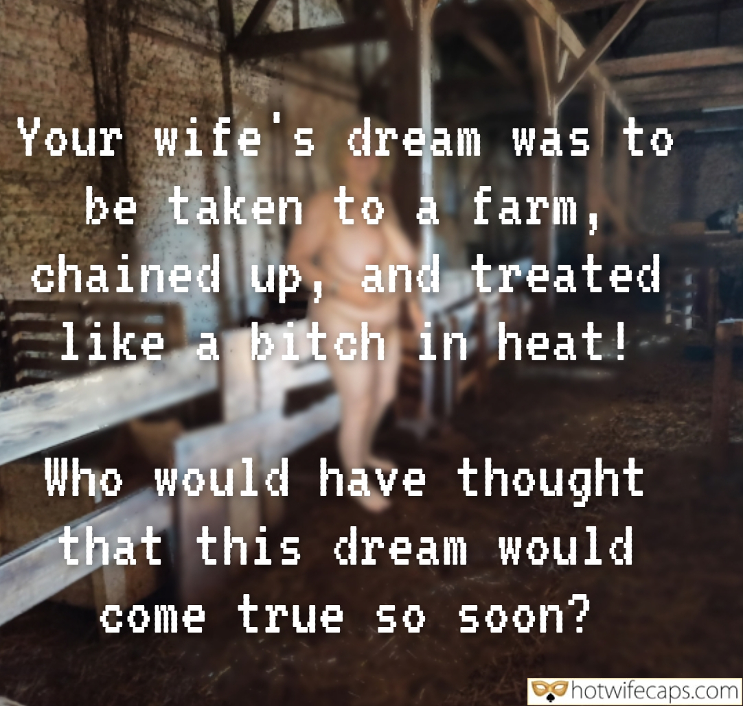 My Favorite hotwife caption: This is the moment I’ve dreaded and desired all at once. The barn, with its rustic charm and dim lighting, is the stage for her fantasy. She stands there, my wife, her body barely covered, hair pulled back, exposing her...
