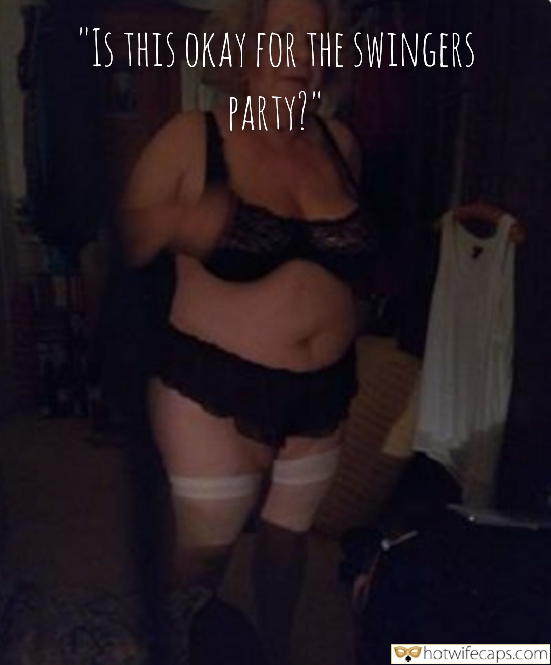 My Favorite hotwife caption: This thought keeps circling in my mind: Is she really going to do this? The image of her, barely clothed, leaning against that wooden structure, is seared into my memory. Her undergarments barely cover her, revealing more than they hide....