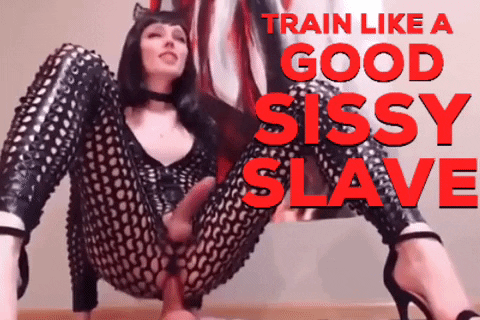 My Favorite hotwife caption: A sissy slave poses in a leotard and fishnet stockings, following her master's command to 'TRAIN LIKE A GOOD SISSY SLAVE.' The intense spotlight highlig... Bending Over for Her Master: A Sissy’s Submission