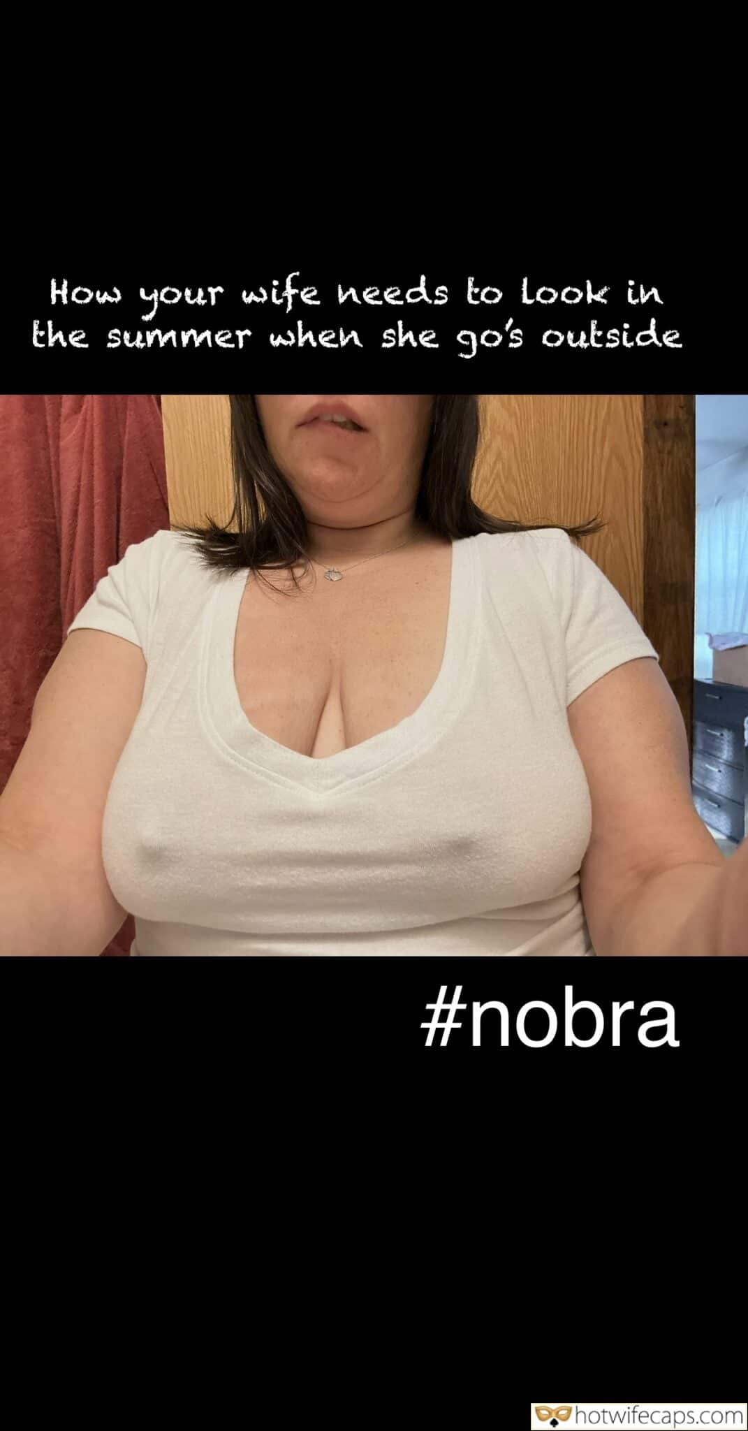 Submitted by Users 🔥 Public Humiliation Flashing hotwife caption: Wife relaxes in living room, wearing a sleeveless shirt with a deep V-neck, no bra, enjoying summer sunlight. Living Room Summer Tease