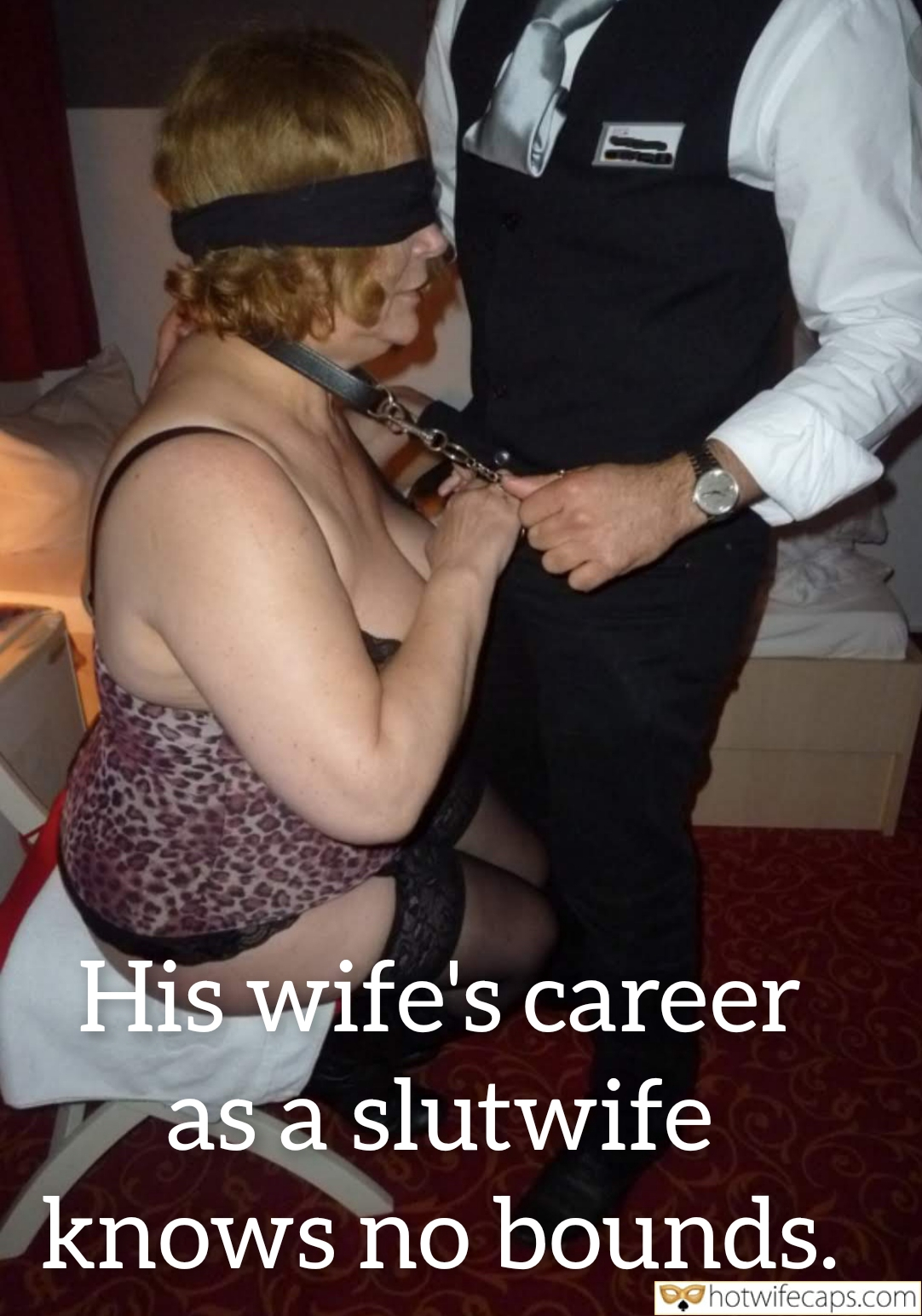 Wife Sharing Submitted by Users 🔥 Cuckold Stories Bull hotwife caption: A cuckold's perspective on his wife's slutwife career, capturing a moment of submission and control in a private setting. Bound and Blindfolded: Her Slutwife Career Knows No Limits