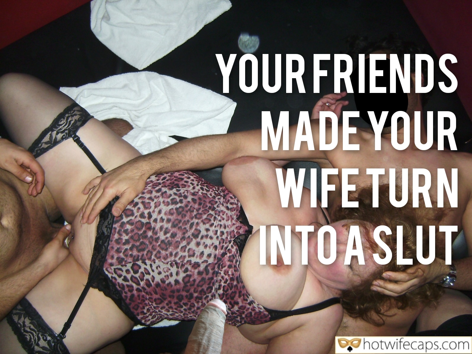 Wife Sharing Submitted by Users 🔥 Cuckold Stories Bull hotwife caption: A dimly lit room reveals a woman in a leopard print bikini top surrounded by men, exploring intimate dynamics. The scene raises questions about influence and... Did My Friends Really Transform My Wife?