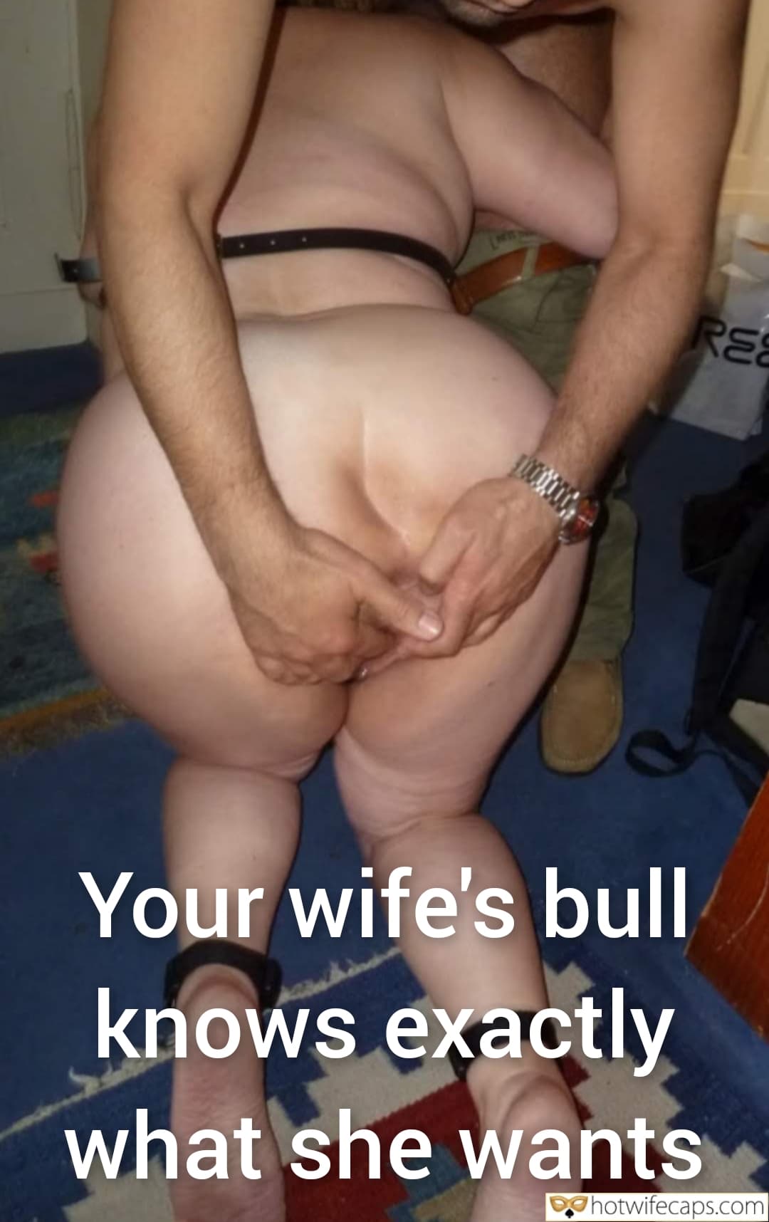 Wife Sharing Submitted by Users 🔥 Cuckold Stories Bull hotwife caption: A woman sits bare-chested on a patterned rug, hands clasped, in a cluttered room. Text overlay suggests a dynamic of desire and knowledge, hinting at a compl... What Does She Want When He Knows Her Desires?
