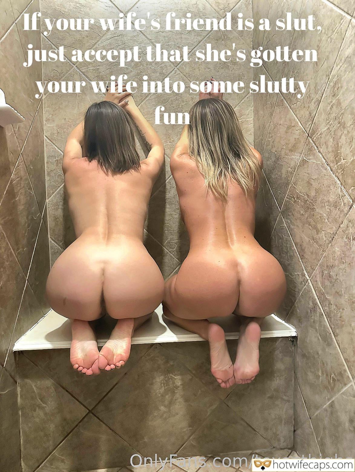 Threesome Submitted by Users 🔥 Group Sex Ex Boyfriend Dirty Talk Cuckold Stories Cheating hotwife caption: Image shows two nude women seated on a shower ledge, with text suggesting a wife's friend's behavior reflects on her. Explores themes of infidelity and cucko... Is Your Wife’s Friend a Slut? What It Means for Your Marriage