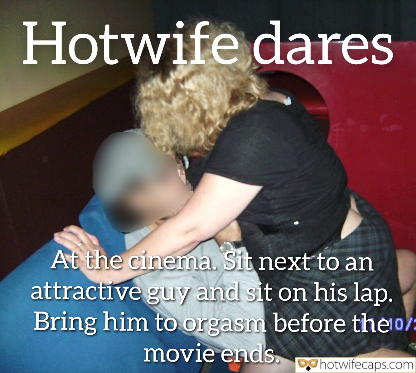 Wife Sharing Submitted by Users 🔥 Cuckold Stories Cheating hotwife caption: A hotwife takes on a challenge in a cinema, grinding on a stranger's cock while the film plays. The taboo of public sex adds to the thrill. Hotwife Grinds on Stranger’s Cock in Cinema