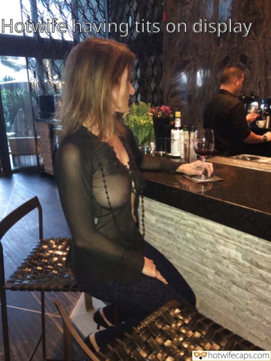 Wife Sharing Vacation Submitted by Users 🔥 Public Flashing hotwife caption: Wife in sheer top at bar, nipples visible through fabric, drawing attention with confident allure and mystery. Bar Night: Wife’s Sheer Top Tease
