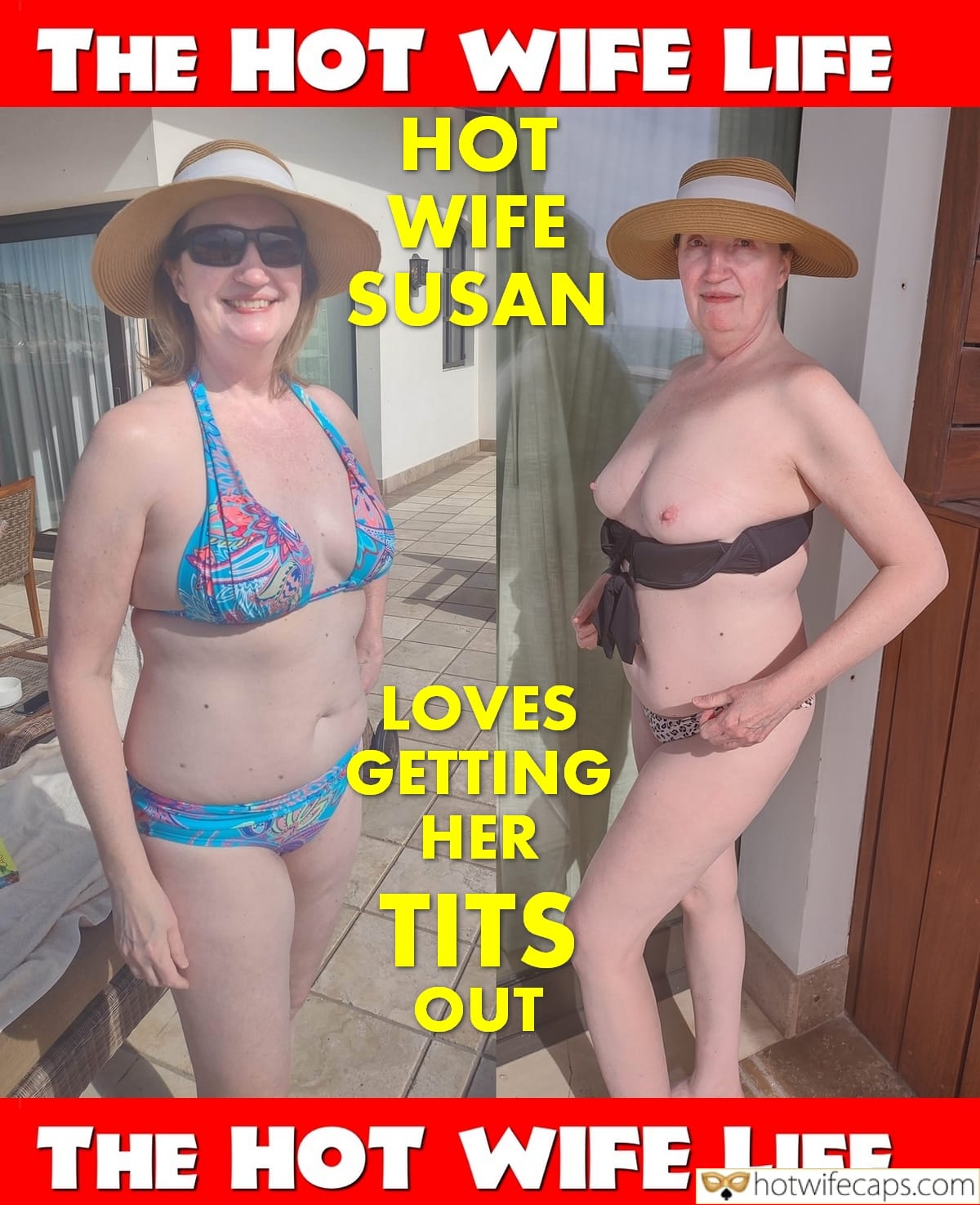 Vacation Submitted by Users 🔥 Public Humiliation hotwife caption: Susan, the hot wife, poses with her tits out and pussy exposed, embodying confidence and power in a Cabo patio setting. Susan’s Cabo Confession: Hot Wife’s Naked Truth